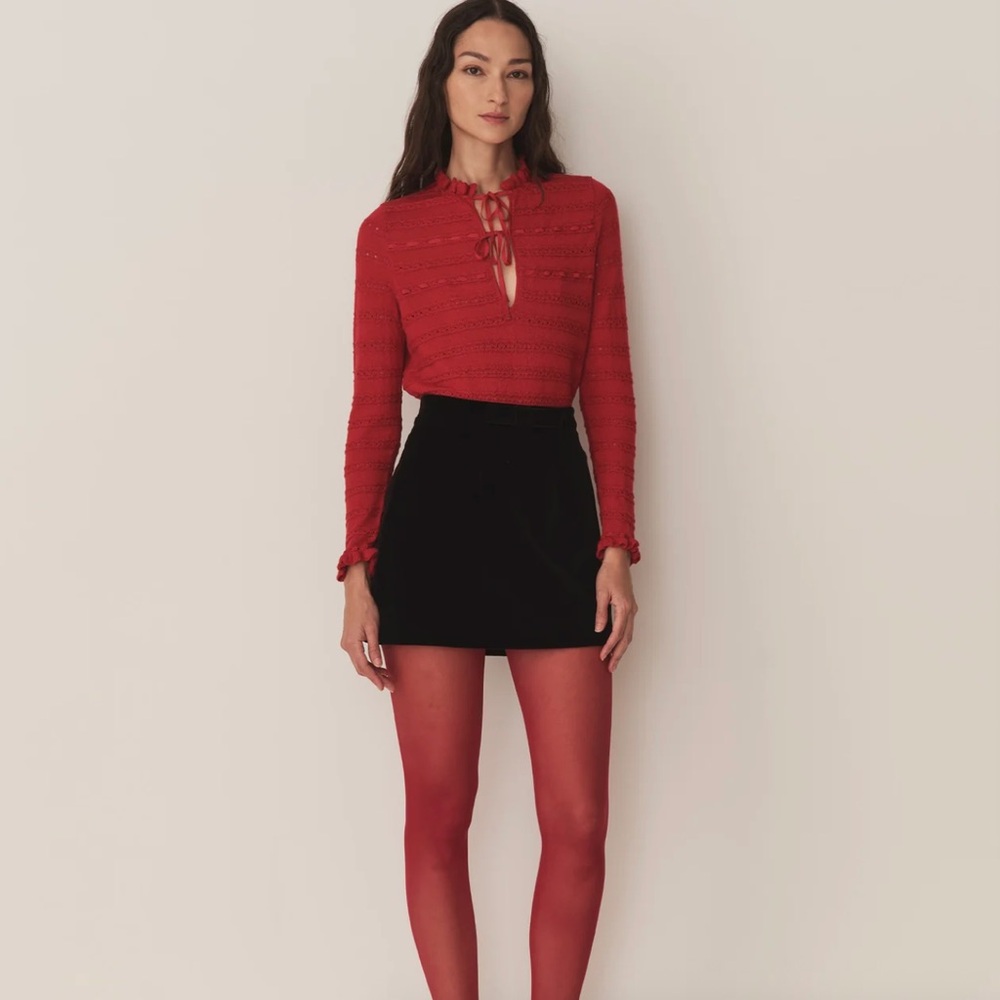 Red Lace-Up Doen Cordelia sweater top in xxs